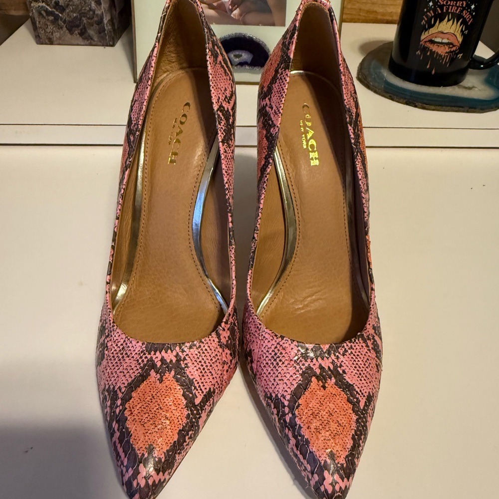 Coach Harlee Two Tone Pink Snake Print Women's Heels